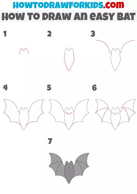 Bats Painting Easy, Bat Drawings Easy, Bat Drawing Tutorial, Bat Pictures Drawing, Bat Sketch Simple, How To Draw A Vampire, How To Draw Bats, How To Draw A Bat, Easy Bat Drawing