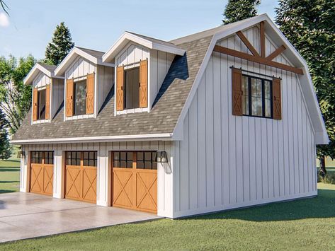 Garage Apartment Plan, 050G-0094 Barn Loft Apartment Houseplans.com, Barn Loft Apartment Plans, Barn With Office Loft, Simple Barn With Loft, Pole Barn Shop With Apartment, Pole Barn With Sliding Doors, Adding Loft Above Garage, Barn Loft Apartment Rustic, Workshop With Apartment