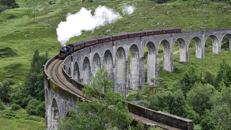 Discover Scotland by rail by taking to some of the country's stunning train routes. Glenfinnan Viaduct, Steam Train, England And Scotland, A Bridge, Scotland Travel, Train Travel, Places Around The World, A Train, Dream Vacations