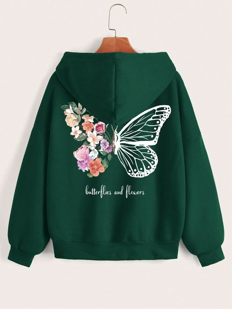 Dark Green Casual Collar Long Sleeve Fabric Floral,Butterfly Zip Up Embellished Slight Stretch  Women Clothing Stylish Hoodie Women, Diy Hair Accessories Ribbon, Traditional Blouse Designs, Thermal Hoodie, Cute Workout Outfits, Stylish Hoodies, Modest Summer Outfits, Women Sweatshirts, Men Stylish Dress