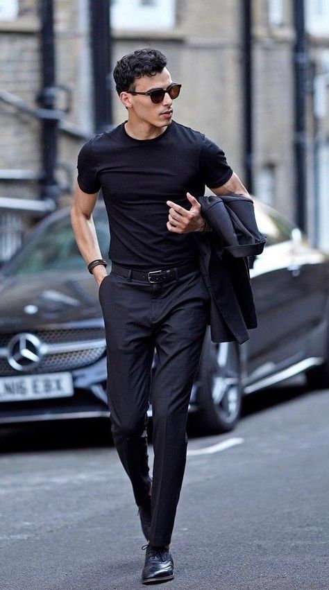 Semi Formal All Black, Formal Pants Outfit, Boys Homecoming Outfits, All Black Formal Outfits, Black Wedding Guest Outfits, Wedding Guest Outfit Men, Mens Fashion Aesthetic, Outfit Nero, Full Black Outfit