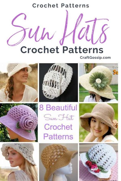 Hat Crochet Patterns, Sun Hat Crochet, Beanie Pattern Free, Crochet Beanie Pattern Free, Crochet Summer Hats, Hats Crochet, Crochet Sun Hat, Hats Summer, Easy Crochet Projects