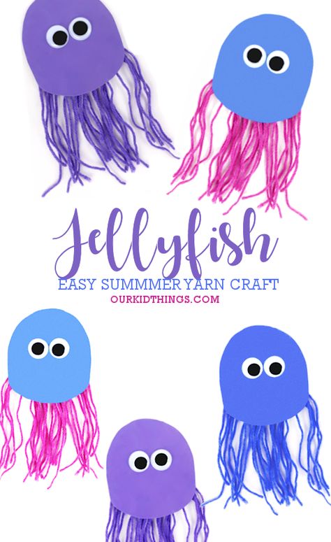 Easy Yarn Jellyfish Craft Summer Crafts for Kids Ocean Crafts Yarn Jellyfish, Jelly Fish Craft, Jellyfish Crafts, Candyland Crafts, Octopus Crafts, Craft Summer, Fish Craft, Dad Crafts, Jellyfish Craft