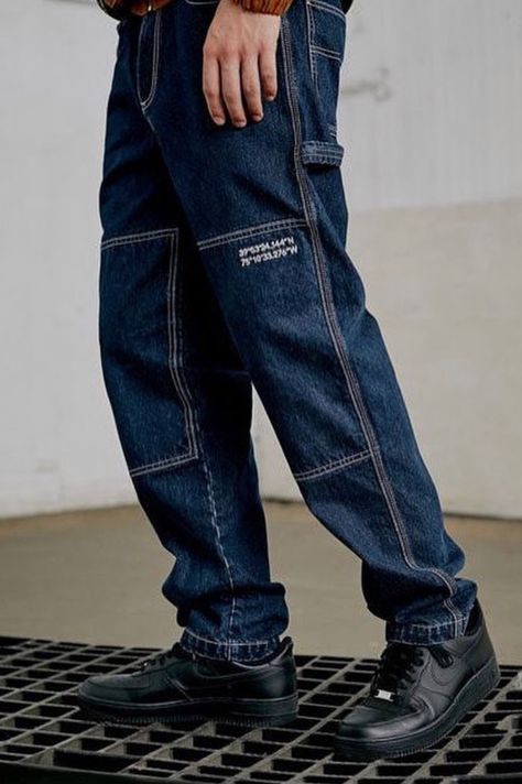 Functional Cargo Jeans For Streetwear, Dark Wash Rigid Denim Cargo Pants For Streetwear, Non-stretch Denim Cargo Jeans For Streetwear, Washed Rigid Denim Pants For Streetwear, Faded Rigid Denim Pants For Streetwear, Reworked Jeans, Streetwear Inspiration, Ripped Jeans Men, Jeans Street Style