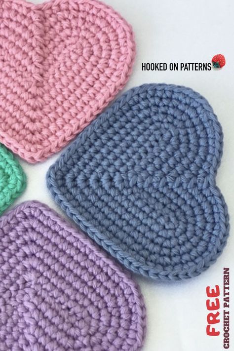 Free Heart Crochet Pattern, Heart Crochet Pattern, Crocheted Hearts, Crocheted Heart, Crochet Valentine Patterns, Heart Coaster, Crochet Valentine, Crochet Coasters Free Pattern, Crochet Hearts