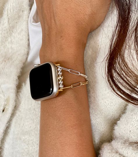 Formal WearTwo Toned Gold Filled & Sterling Silver Apple Watch Bracelet, Paperclip Chain iWatch Band Jewelry, 38mm 40mm 41mm 42mm 44mm 45mm Np Outfits, Silver Apple Watch, Apple Watch Bracelet, Watch Bracelets, Silver Apple, Apple Watch Bands Women, Rose Gold Apple Watch, Apple Watch Bracelets, Apple Watch Sizes