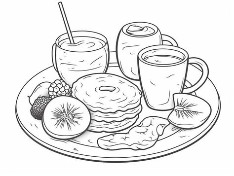 illustration of Delicious breakfast food coloring Breakfast Coloring Pages, Pancakes Crispy, Food Coloring Page, Mandala Turtle, Coloring Page For Adults, Food Coloring Pages, Delicious Breakfast Recipes, Fluffy Pancakes, Delicious Breakfast