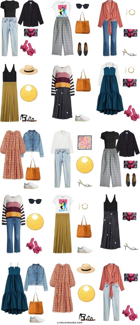 Artsy wardrobe Artsy Outfit Spring, Capsule Wardrobe Artsy, Boho Artsy Fashion, Quirky Capsule Wardrobe, Artsy Spring Outfits, Artsy Capsule Wardrobe, Artsy Outfit Summer, Capsule Wardrobe Colorful, Artsy Summer Outfit