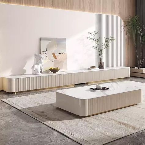 Modern TV Stand with Glossy Sintered Stone, Drawers, White - Bed Bath & Beyond - 40655763 Modern Tv Stand Living Rooms, White Tv Cabinet, Modern Tv Stands, Modern Minimalist Living Room, Sintered Stone, Modern Tv Stand, Modern Tv, Cream Style, Minimalist Living