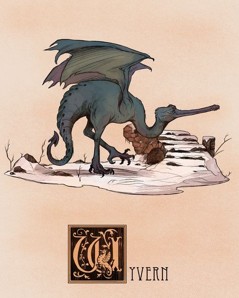 ArtStation - Bestiary Alphabetum, Nathan Anderson Brian Kesinger, Tony Diterlizzi, Magic Creatures, Creature Fantasy, Dragon Illustration, Dragon Pictures, Blue Dragon, Cute Dragons, Mythological Creatures