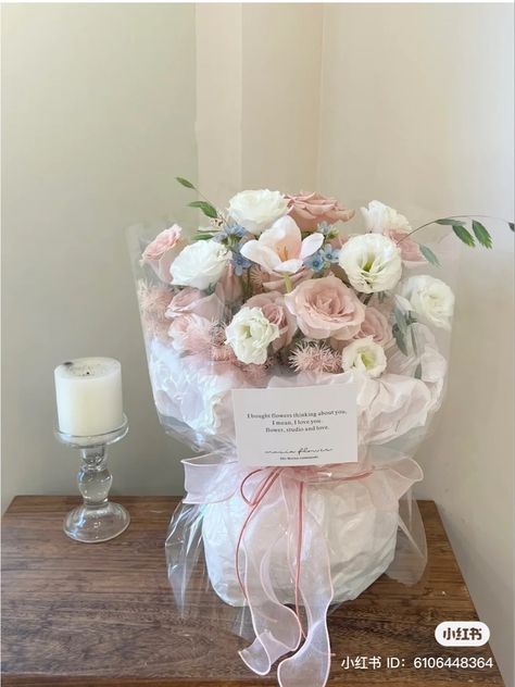 Korean Flower Bouquet Aesthetic, Coquette Bouquet, Korean Flower Bouquet, Korean Bouquet, Single Rose Bouquet, Condolence Flowers, Get Well Soon Flowers, Pink Flower Bouquet, Diy Bouquet Wrap