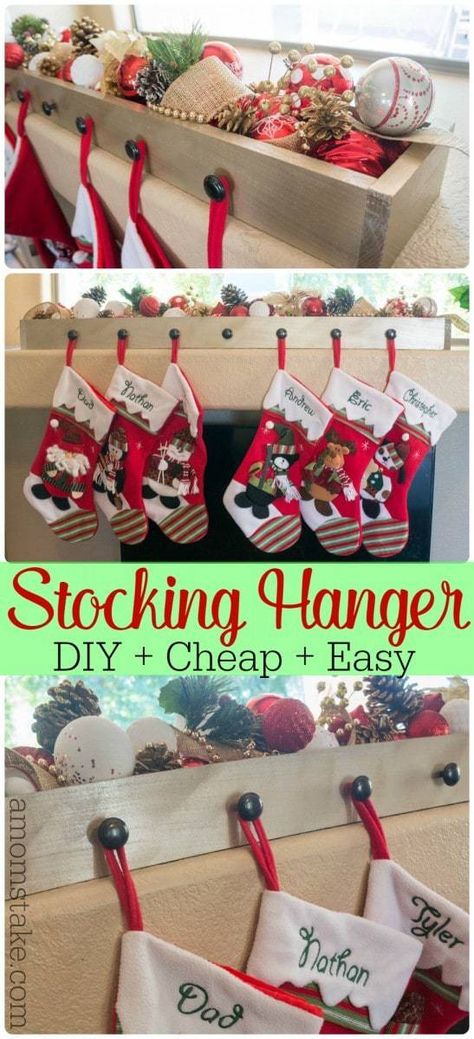 Stocking Hanger Diy, Diy Stocking Holder, Diy Stocking, Christmas Stocking Hangers, Diy Stockings, Christmas Decorations Cheap, Christmas Stockings Diy, Hanger Diy, Stocking Hanger