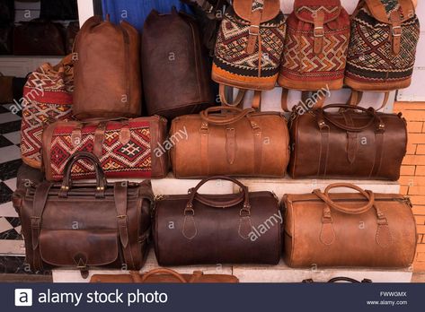 Download this stock image: Leather bags for sale in the Medina in Marrakech, Morocco, North Africa - FWWGMX from Alamy's library of millions of high resolution stock photos, illustrations and vectors. Handmade Leather Bags, Bags For Sale, Marrakech Morocco, Leather Bags Handmade, North Africa, Leather Bags, Marrakech, Handmade Leather, Leather Handmade