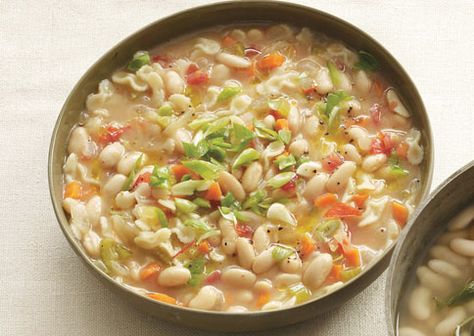 White Bean and Pasta Soup - Bon Appétit I think I'll add some chicken to boost the protein. White Bean Pasta Soup, Bean And Pasta Soup, Pasta Soup Recipes, Bean Pasta, Pasta Soup, Small Pasta, Fall Soups, Soup And Sandwich, White Bean