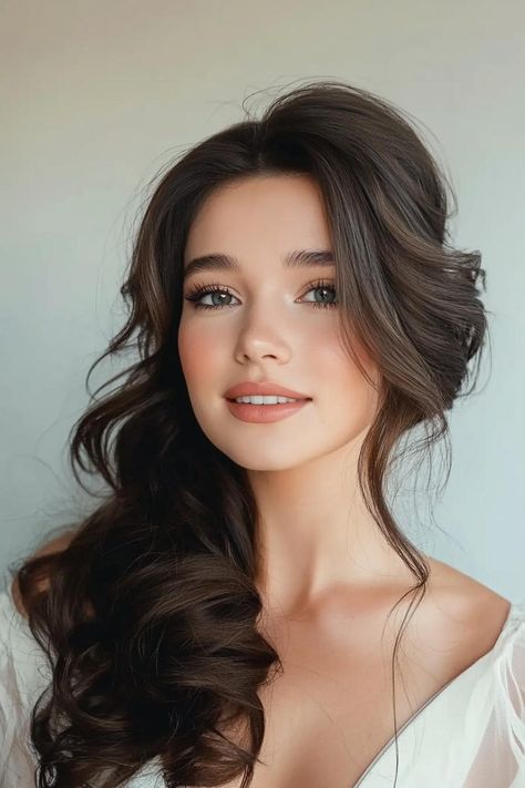 homecoming hairstyles, captivating hair, stunning hair looks One Side Bridesmaid Hair, Wedding Hair Side Pony, Side Hairdos For Wedding, Hair To The Side Styles Wedding, Bridesmaid Hairstyles Side Swept, Side Bridesmaid Hair, Wedding Side Hairstyles, Side Part Bridal Hair, Side Hairstyles Wedding