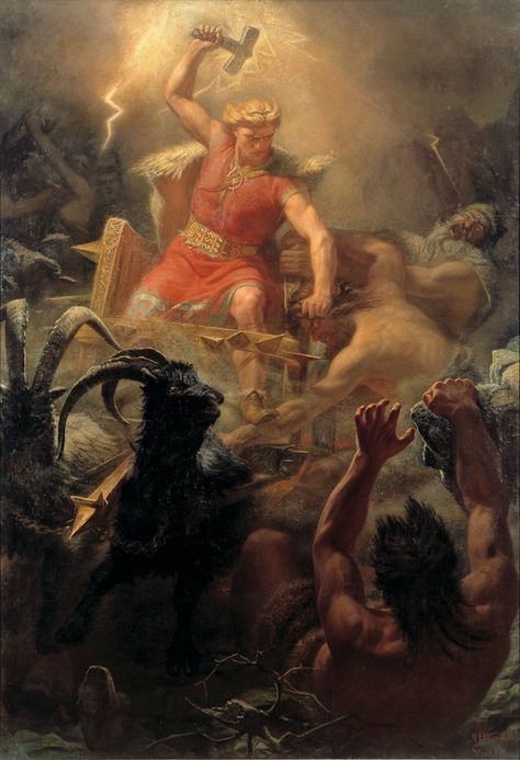 "Thor's battle with the giants" painting by Mårten Eskil Winge (1872) [3003x4393] - Imgur Google Art Project, Norse Myth, Norse Symbols, Desain Editorial, Old Norse, Ancient Origins, Norse Vikings, Henri Rousseau, Loki Thor