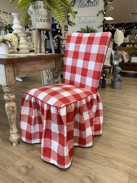 Target Dining Chairs, Tartan Chair, Parsons Chair Slipcovers, Office Update, Farmhouse Style Living Room, Red Buffalo Check, Coffee Table Furniture, Bedroom Door Design, Dining Chair Covers