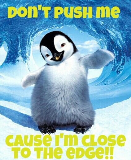 Don't push me cause I'm close to the edge! Penguin Wallpaper, Penguin Images, Happy Penguin, Whatsapp Tricks, George Miller, Brittany Murphy, 2011 Movies, Elijah Wood, Marion Cotillard