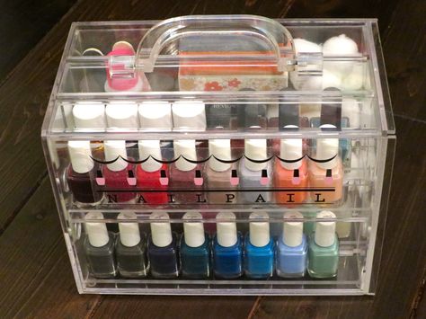 Nail polish organizer. www.nailpail.com This case is amazing! Beautifully stores all your nail polish. Make color selection an ease. LOVE! $69.99 Nail Polish Case, Nail Organization, Nail Polish Rack, Alat Makeup, Nail Polish Crafts, Polish Display, Nail Polish Storage, Nail Polish Organizer, Diy Nail Polish