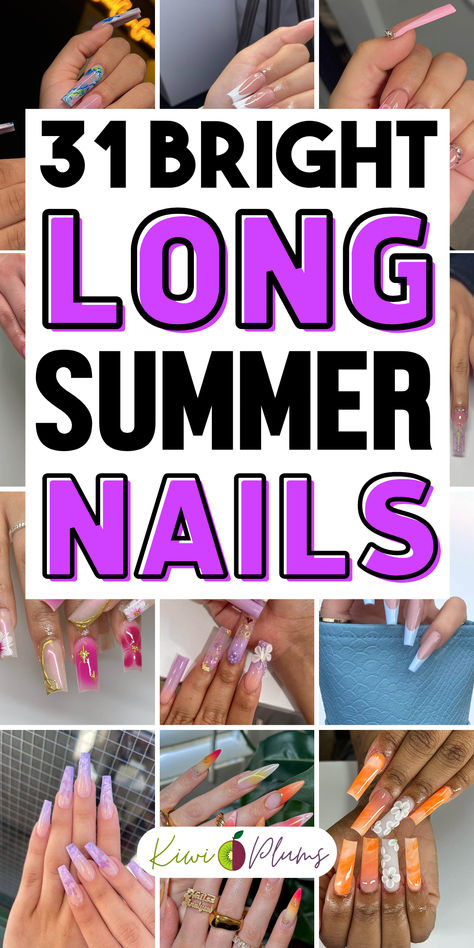 Long summer nails are perfect for a vibrant look. Explore summer nail designs with bright colors and trendy summer nail ideas. Try long acrylic nails with tropical nail designs or long gel nails with floral summer nails. Discover beach nails for summer and elegant summer ombre nails. Get inspired by fun summer nails and neon summer nails. Find long coffin nails and colorful summer nails that stand out. This summer nail inspiration will help you create beautiful and vibrant summer nail art. Summer Nail 2024 Trends Coffin, Floral Summer Nails, Long Summer Nails, Solar Nail Designs, Summer Ombre Nails, Neon Summer Nails, Tropical Nail Art, Tropical Nail Designs, Long Gel Nails