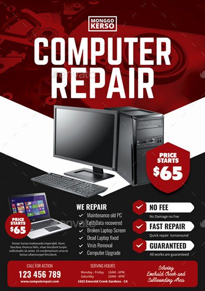 Poster Computer Design, Computer Poster, Computer Repair Business, Best Hacking Tools, Computer Repair Shop, Advert Design, Business Card Design Minimalist, Computer Repair Services, Free Psd Flyer Templates