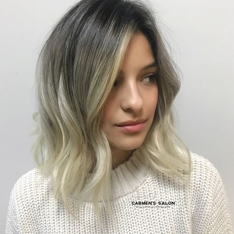 #ombre #faceframe #blondeombre #ashombre #darkroots #rootshadow Ombre Ashy Blonde, Brown To White Ombre Hair, Dark Ash Blonde Ombre, Umbra Hair Color Ombre, Ash Ombre, Grown Out Ombre, Dark Roots, Face Framing, Blonde Ombre