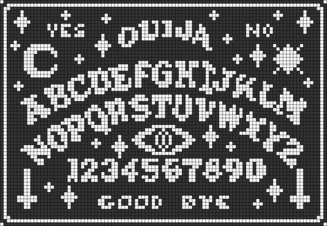 Ouija Board Alpha Pattern, Pixel Pentagram, Halloween Crochet Graph Patterns, Grid Art Pattern, Tarot Crochet Tapestry, Grunge Alpha Pattern, Alpha Patterns Tarot, Tarot Crochet Pattern, Gothic Alpha Pattern