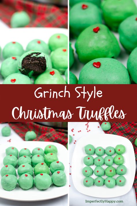 Besides tasting amazing, these chocolate truffles look great and go along with the popular Grinch theme for the holiday season. The perfect Christmas Truffle Grinch Truffles Recipe, Grinch Oreo Truffles, Grinch Truffles, Christmas Truffles Recipe, Grinch Board, Clean Pans, Grinch Candy, Grinch Night, Traditional Homemaking