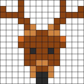 Deer Perler  bead pattern                                                                                                                                                                                 More Christmas Perler Beads, Kandi Cuffs, Miniature Knitting, Pony Bead Crafts, Pony Bead Patterns, Perler Bead Templates, Kandi Patterns, Diy Perler Beads, Bead Pattern