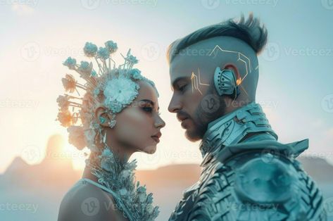 Futuristic Couple, Couple Looking At Each Other, Couple Profile, Looking At Each Other