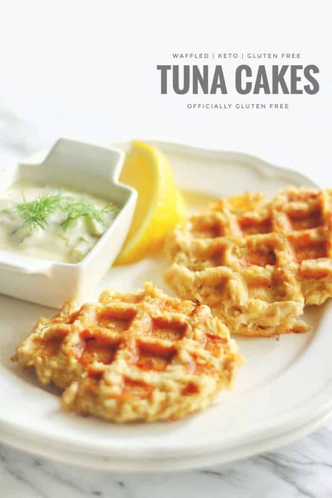 Low Carb Waffled Tuna Cakes | Keto & Gluten Free Waffled Tuna Patties Tuna Cakes Easy, Inexpensive Appetizers, Mini Waffle Recipe, Canned Tuna Recipes, Low Carb Waffles, Tuna Patties, Waffle Iron Recipes, Keto Gluten Free, Tuna Cakes