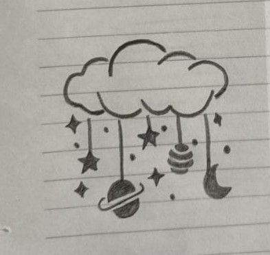 Cloud doodle Easy Line Sketches, Clouds Cute Drawing, Tiny Easy Doodles, Rain Cloud Doodle, Cloud Doodles Aesthetic, Cloud Cute Drawing, Cloud Doodles Simple, Drawing Space Ideas, Doodle Inspiration Sketchbooks