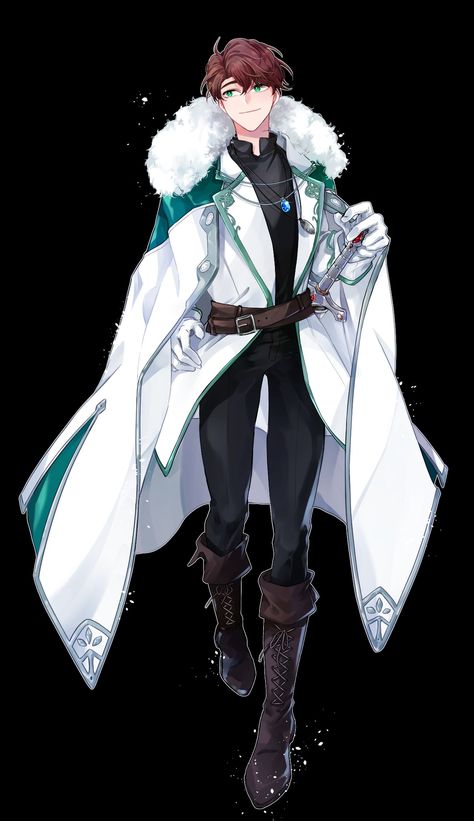 Anime Cloak Outfit, Winter Prince Outfit, Fantasy Snow Outfit Male, Winter Fantasy Outfit Male, Cold Weather Fantasy Outfits Male, Ice Prince Outfit, Ice Outfit Male, Winter Clothes Character Design, Winter Fantasy Clothing Male