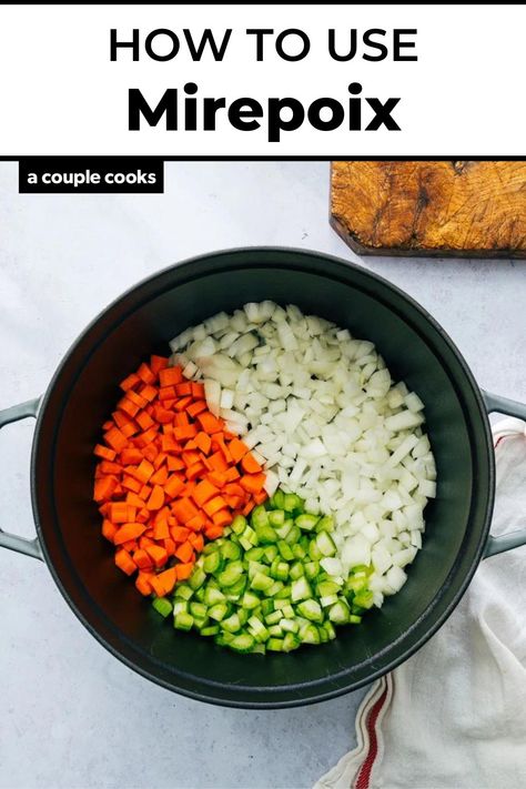 Mirepoix is a classic mix of celery, carrot and onion used to flavor soups, stews and more! Here's how to use it in your cooking. #mirepoix #mirepoixrecipe #whatismirepoix #celeryonioncarrots Mirepoix Recipe, Best Fish Recipes, Winter Salad Recipes, A Couple Cooks, Vegan Recipes Plant Based, Couple Cooking, Vegan Salad Recipes, Dairy Free Diet, Best Vegetarian Recipes