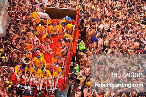 Spain, Valencia Region, Bunol City, Tomatina Festival (Tomato festival) Tomatina Festival, La Tomatina Festival, Tomato Festival, La Tomatina, Spain Valencia, Spanish Towns, Festival Image, Festivals Around The World, Over The Hill