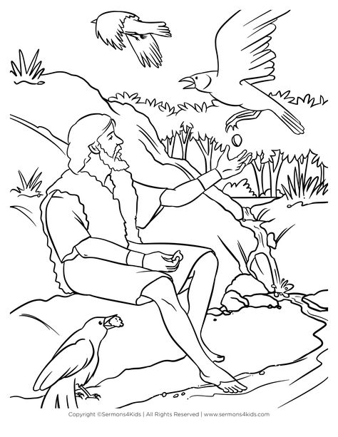 Elijah Is Fed by Ravens Elijah Coloring Page, Elijah Coloring Page Free Printable, Elijah And Elisha, Elijah Bible, Sermons For Kids, Elijah And The Widow, Teaching Calendar, 1 Kings 17, Sunday School Coloring Pages