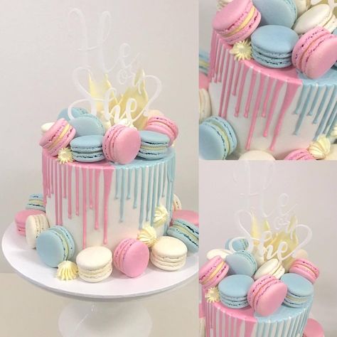 Gender Reveal Cake Ideas, Boy Or Girl Cake, Gökkuşaği Pasta, Baby Shower Gender Reveal Cake, Gender Reveal Cakes, Bolo Panda, Baby Reveal Cakes, Kue Macaroon, Baby Gender Reveal Party Decorations