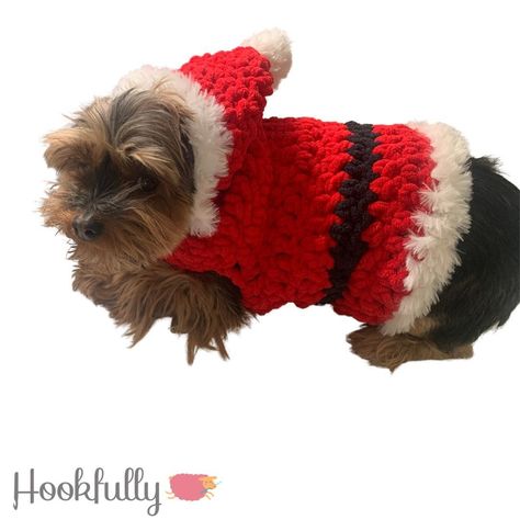 Minnie's Santa Dog Sweater Crochet pattern by Hookfully Easy Kids Projects, Dog Christmas Clothes, Dog Sweater Crochet Pattern, Crochet Pattern Christmas, Christmas Crochet Patterns Free, Crochet Dog Sweater, Santa Dog, Santa Suit, Crochet Santa