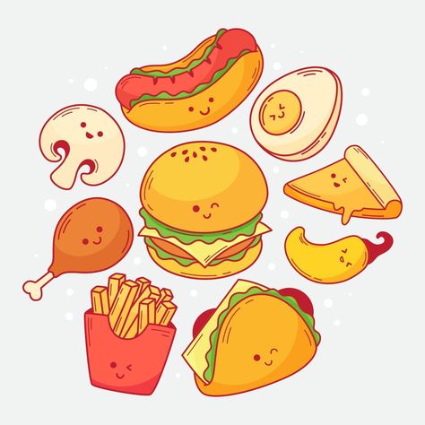 Fast Food Cute Doodle Fast Food Icon, Food Doodles, Food Cute, Food Icon, Cute Doodle, Food Clipart, Heart Tree, Cityscape Photos, Logo Banners