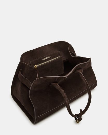 HEIDEE Shoulder Bag Brown Suede | Women's Tote Handbag – Steve Madden Suede Brown Bag, Chocolate Suede Bag, Brown Designer Bag, Brown Suede Bag, Everyday Shoulder Bag, Fits Inspiration, Dream Bag, Xmas 2024, Suede Tote Bag