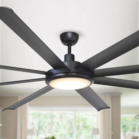 75-inch Larger Black Aluminum 8-Blade LED Ceiling Fan with Remote - On Sale - Bed Bath & Beyond - 34449630 Windmill Ceiling Fan, Large Ceiling Fans, Room Fan, Best Ceiling Fans, Remote Control Light, Black Ceiling Fan, Outdoor Ceiling, Black Ceiling, Marble Look Tile