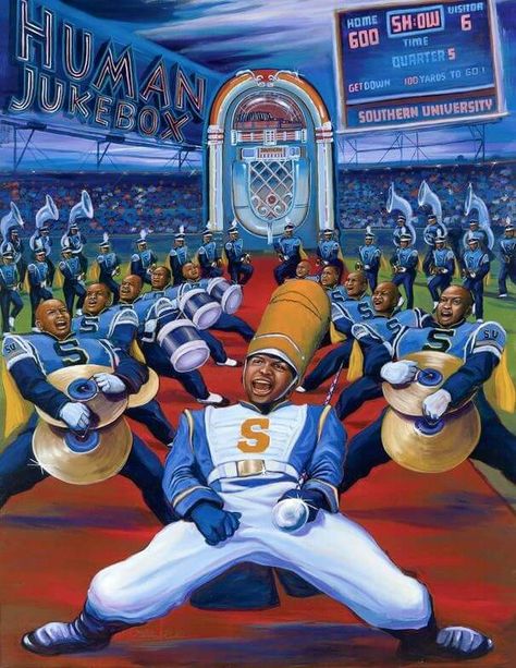 Do that thang! Hbcu Marching Bands, Hbcu Life, Southern University Jaguars, Bayou Classic, Southern University, Awesome Artwork, Bleed Blue, Drum Major, Drummer Boy