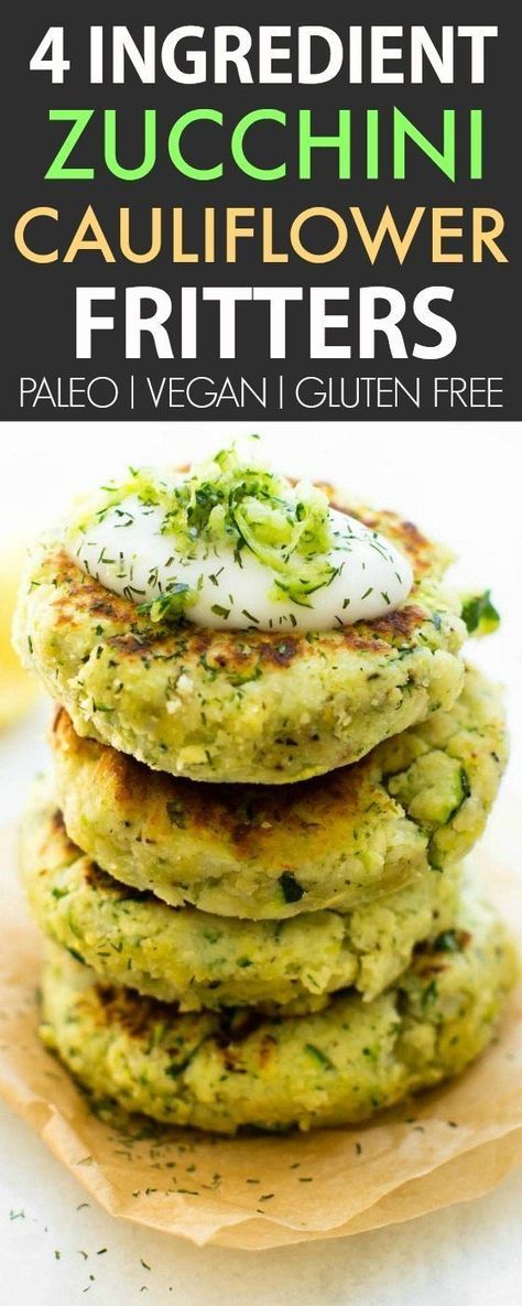 4 Ingredient Zucchini Cauliflower Fritters (V, GF, P, DF)- Crispy, easy and oil-free, these veggie packed cauliflower rice fritters need just four ingredients and 5 minutes to whip up! A kid-friendly meat-free/vegetarian meal! {vegan, gluten free, paleo recipe}- thebigmansworld.com Rice Fritters, Monthly Meals, Meatless Dinners, Cooking Vegetarian, Candida Recipes, Cauliflower Fritters, Paleo Bread, Paleo Recipe, Vegan Snack