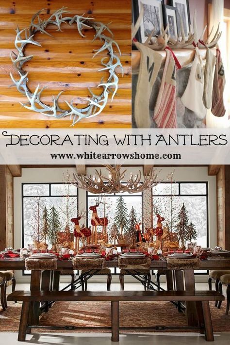 Decorating with Antlers - #blog #diy Diy Antler Chandelier, Decorating With Antlers, Deer Antler Chandelier, Antler Ideas, Deer Antler Decor, Antlers Decor, Red Cabinets, Antler Crafts, Antler Chandelier