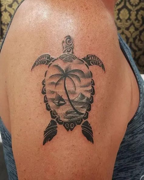 Turtle tattoos aren’t so popular, but you can find many interesting ideas of these tattoos too. Turtle island tattoos are quite popular designs. Island Turtle Tattoo, Turtle Tattoo Sketch, Sea Turtle With Palm Tree Tattoo, Maui Sea Turtle Tattoo, Turtle Compass Tattoo Ideas, Hawaiian Palm Tree Tattoo, Island Life Tattoo Ideas, 3d Turtle Tattoo, Tattoo Ideas Female Hawaiian