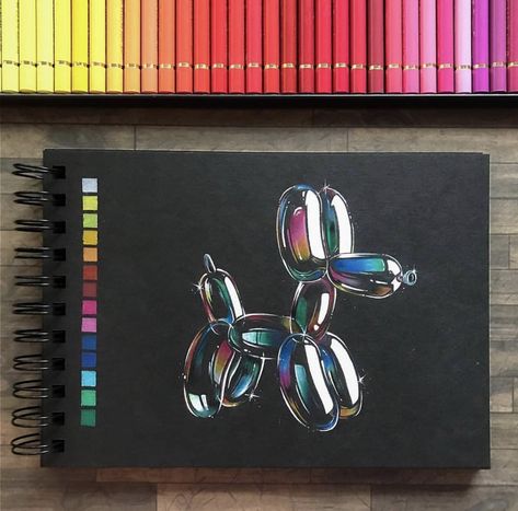 Prismacolor Art, Balloon Dog, Art Tutorial, Black Paper, A Drawing, Colored Pencils, Notebook, Drawings, Black