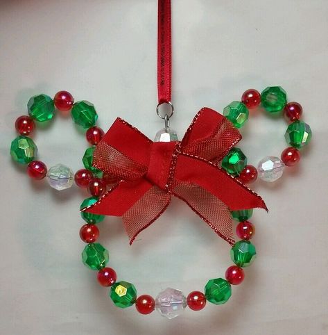 Disney Parks Mickey Mouse Beaded Ornament Christmas Holiday Red Green Beads 6 Disney Ornaments Diy, Beaded Ornaments Diy, Beaded Christmas Decorations, Diy Beaded Ornaments, Disney Stuffed Animals, Pony Bead Crafts, Disney Ornaments, Christmas Card Crafts, Beaded Christmas Ornaments