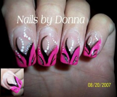 Pink Y2k Nails Black And Pink, Hot Pink And Black Nails, Hot Pink Nail Designs, Hot Pink 2000s Nails, Hot Pink And Zebra Nails, Nail Designs Hot Pink, Emo Nails Pink And Black, No Guidance, Hot Pink And Black Zebra Nails