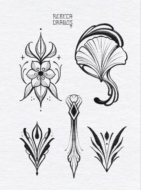 Tattoo ideas as neotrad & art nouveau Art Nuvo Tattoos, Art Nouveau Hand Tattoo, Art Nouveau Mandala, Art Nouveau Bird Tattoo, Art Nouveau Tattoo Woman, Art Nouveau Floral Tattoo, Art Nouveau Tattoo Flower, Dark Ornamental Tattoo, Art Nouveau Tattoo Design