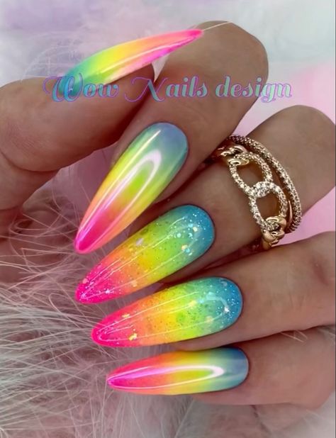 Rainbow Nail Art Designs, Ombre Chrome Nails, Rainbow Nail Art, Wow Nails, Beautiful Lipstick, Fancy Nails Designs, Stiletto Nails Designs, Nail Art Ombre, Pretty Nail Art Designs